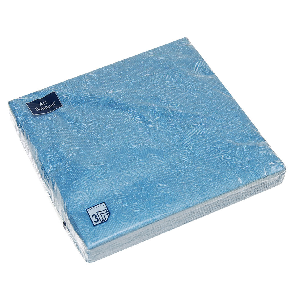 Салфетки ART BOUQUET "Барокко", Перламутровый синий, бумажные, 33х33 см, трехслойные, 100% целлюлоза, 16 шт