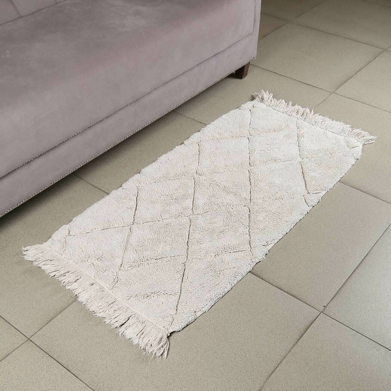 Коврик 60x120 см с бахромой хлопок бежевый Ромбы Neutral