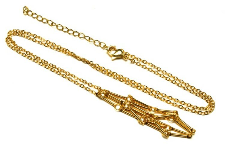 Цепочка с карабином и сеткой, звено 2х2х0,8мм, цвет золото, латунь, 27-286, 1шт