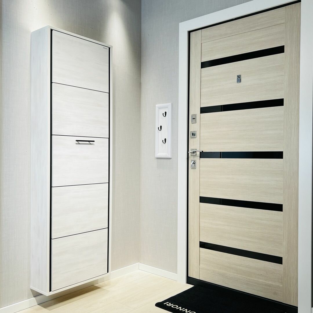 Обувница в прихожую IRONNORI Лайт 5 секции  Выбеленное дерево  профиль чёрный  171х54 5х20 см