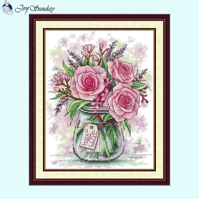 Набор для вышивки крестом Joy Sunday Розы и лаванда 16CT Printed(HD)