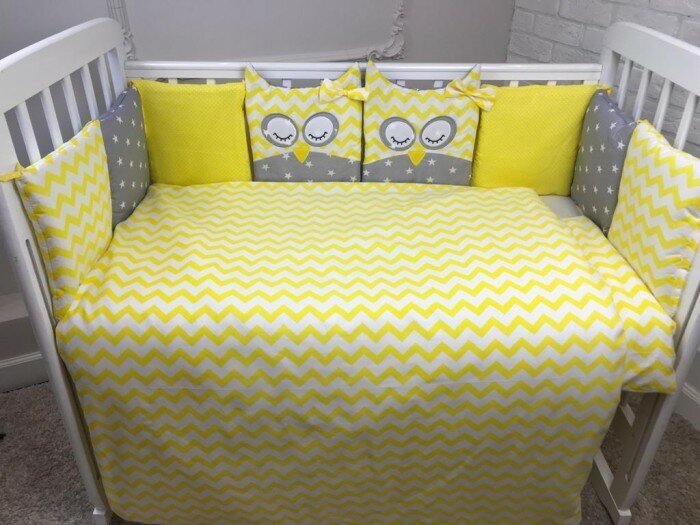 Комплект в кроватку LuBaby Спящие совята 39253 (6 предметов) Желтый