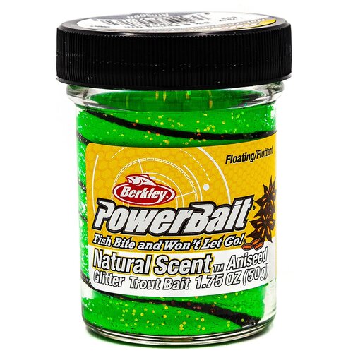 фото Форелевая паста berkley powerbait natural scent glitter 50 гр (зел. яблоко, цв. зелён. блёстк) bgtaj2