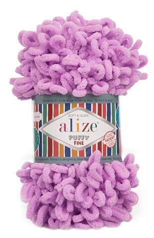 Пряжа Alize Puffy fine орхидея (378), 100%микрополиэстер, 14.5м, 100г, 3шт