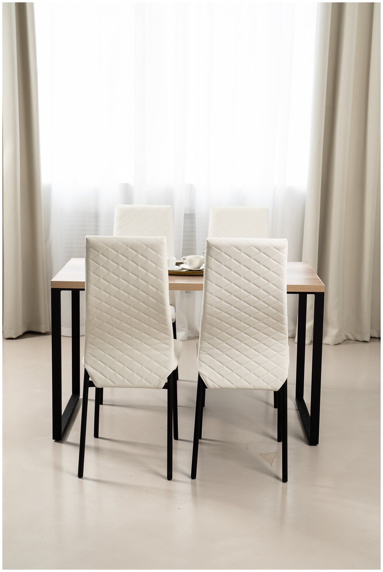 Обеденная группа Стол и 4 стула, стол Толщина 32мм «Дуб Каньон» 120х60х75, стулья Белые искусственная кожа 4 шт.