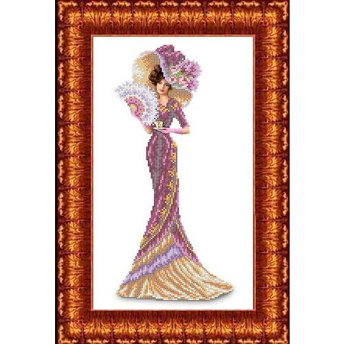 Каролинка Канва с рисунком для бисера и ниток Дама с кофе (КБЛ-3013), фиолетовый, 45 х 23.7 см