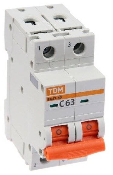 TDM ELECTRIC Выключатель автоматический TDM ВА47-60, 2п, 63 А, 6 кА, C, SQ0223-0099