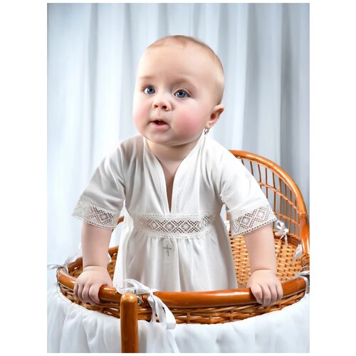 фото "0371 комплект крестильный для девочки (пелёнка+платье+косынка) 74, белый" leo