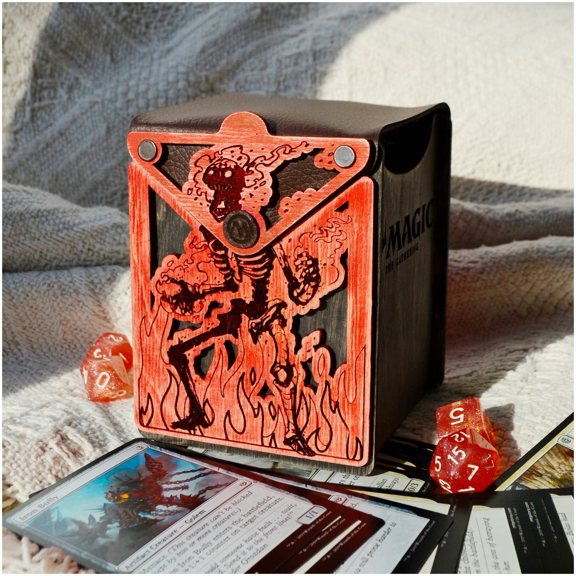 Deckbox MTG "Пироман" XL (на 120+ карт), коробочка для карт МТГ из дерева, magic the gathering