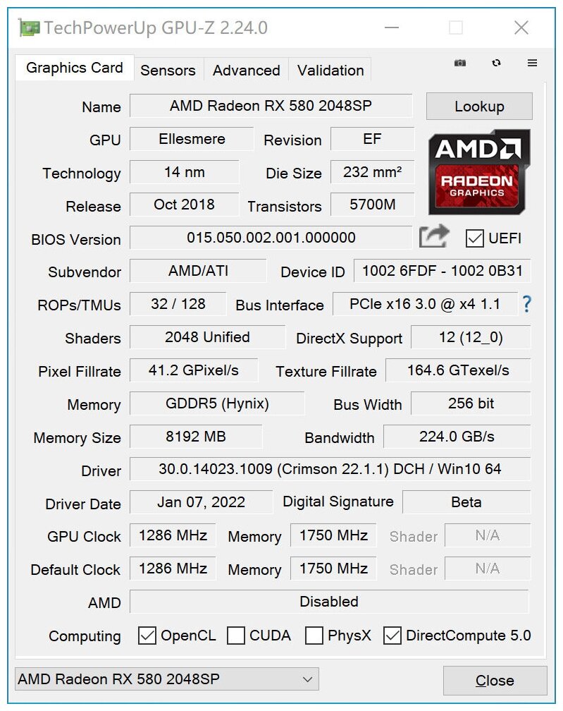 Видеокарта Radeon RX 580 GAMING 8GB ( НЕ PELADN )