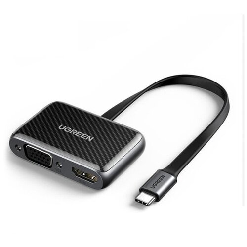 Переходник Ugreen USB C - HDMI+VGA, плоский кабель, цвет черный (70549) кабель hdmi vga pro 1 8 м для монитора со звуком с доп питанием usb