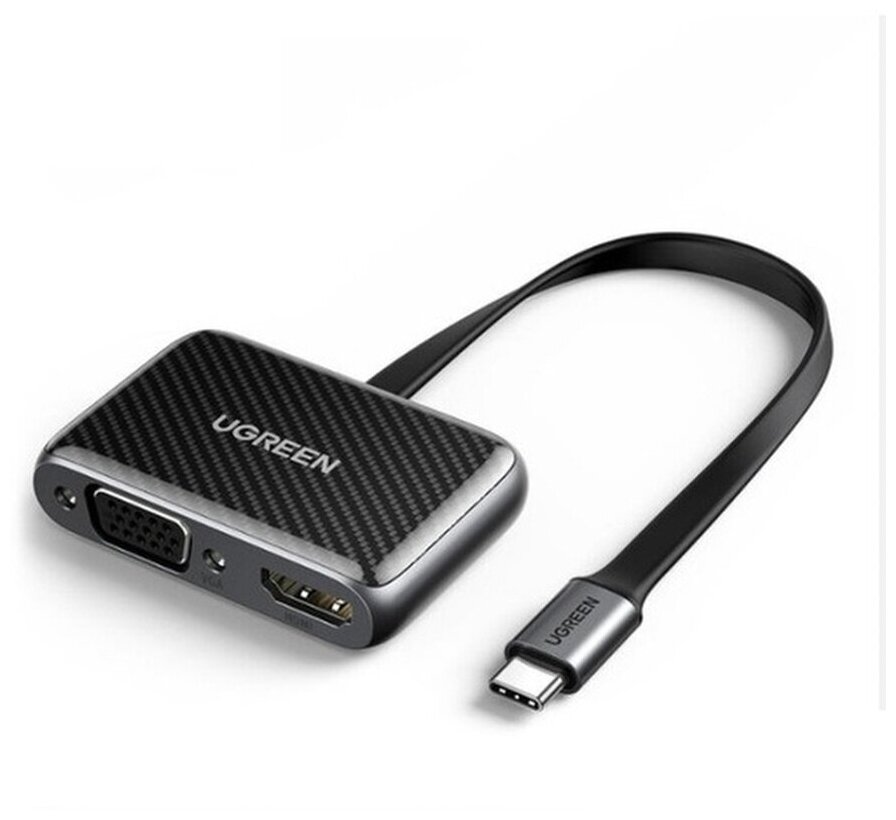 Переходник Ugreen USB C - HDMI+VGA плоский кабель цвет черный (70549)