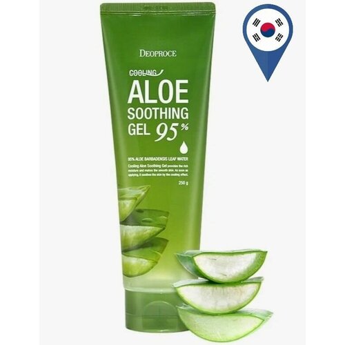 Увлажняющий гель алое вера для лица и тела Deoproce Cooling Aloe Soothing Gel 95%, 250 мл / Корея алоэ от прыщей после бритья, загара универсальный