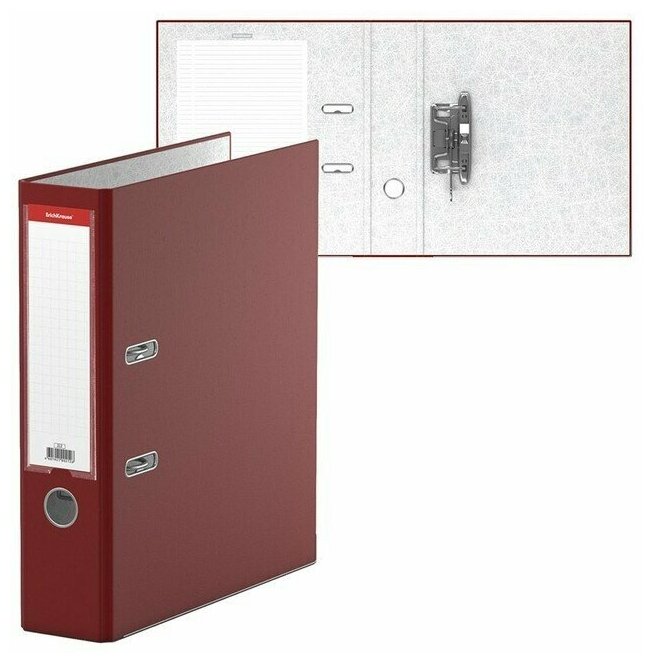 Папка-регистратор А4, 70 мм, "Бизнес", собранный, бордовый, пластиковый карман, металлический кант, картон 2мм, вместимость 450 листов
