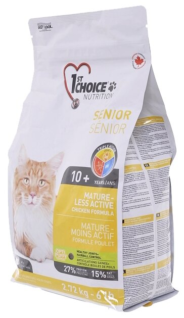 Сухой корм для кошек 1st Choice Mature or Less Active, цыпленок, 2.72кг - фотография № 3