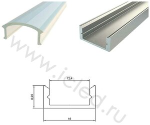 Алюминиевый профиль LC0716 209 (2000х16х7мм с рассеивателем)