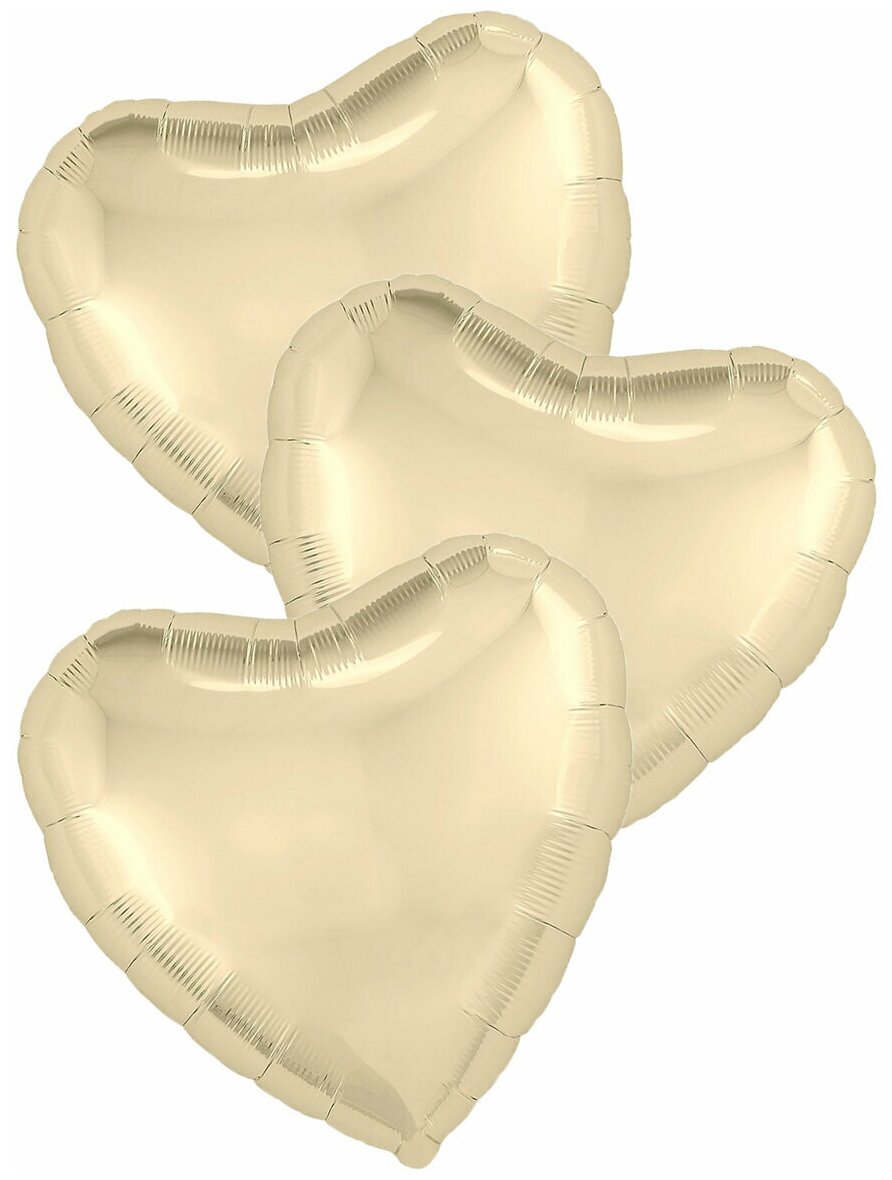 Воздушные шары фольгированные Agura Сердца, Металлик, Шампань, 46 см, набор 3 шт