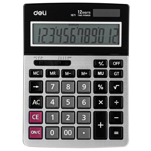 Калькулятор настоль.полнораз. Deli E1671,12р,дв.пит, 185x135мм,металл,сереб, 1 шт