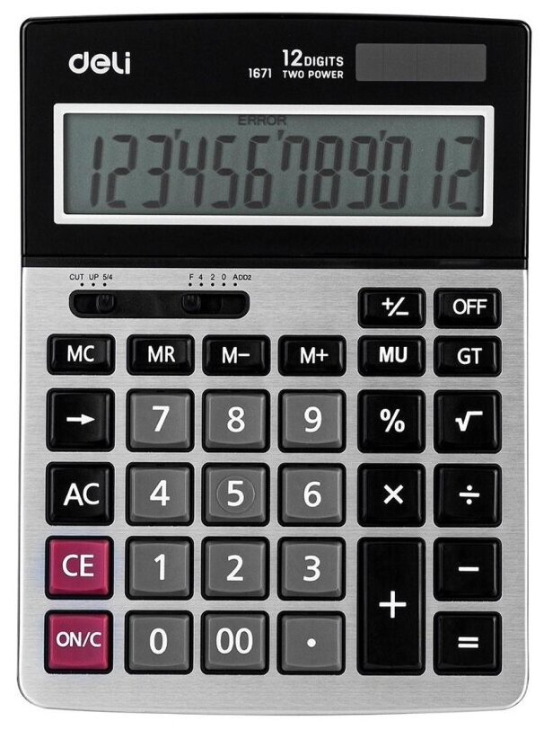 Калькулятор настоль. полнораз. Deli E167112р дв. пит 185x135мм металл сереб 1 шт