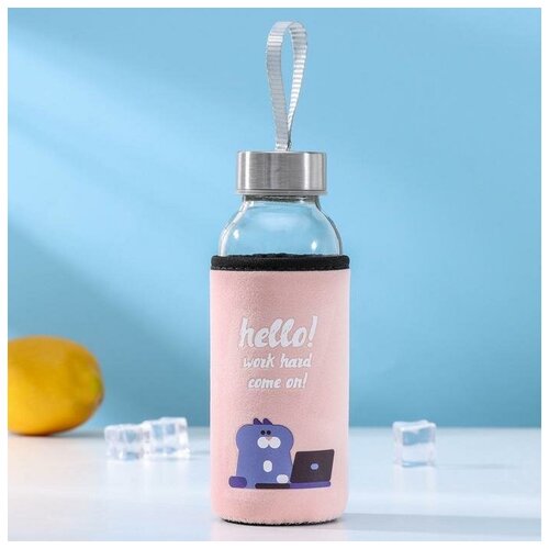 Бутылка для воды стеклянная в чехле Hello 300 мл h17 см рисунок микс 642₽