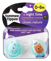 Пустышка силиконовая анатомическая Tommee Tippee Night Time 0-6 м (2 шт) голубой/серый