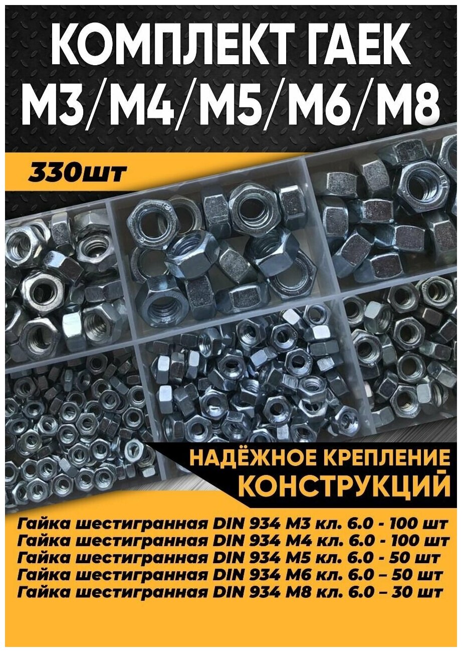 Комплект гайка М6 М8 М10 - 143 шт. в органайзере / гайка шестигранная/набор гаек