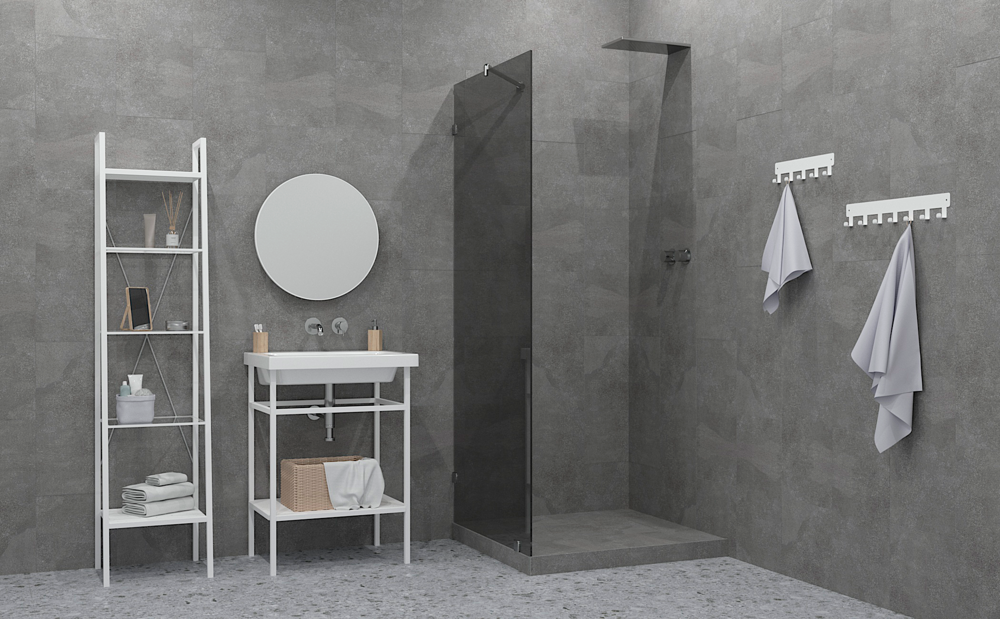 Стеллаж для ванной комнаты Ferro, металл, цвет белый муар - фотография № 2