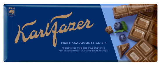 Шоколад Karl Fazer с криспами черничного йогурта, молочный, 200 гр.(Финляндия)