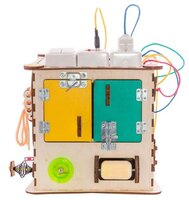 Развивающая игрушка IWOODPLAY Бизикуб с блоком электрики бежевый