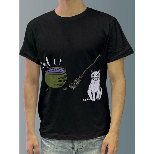 фото Футболка мужская черная из хлопка с dtf рисунком хэллоуин - 2156 будь на стиле