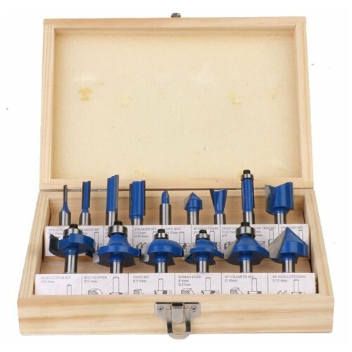 Набор фрез 15 х 8 E 10pcs shank router bit straight v flush trimming cleaning round corner cove box bits milling cutter for woodworking carving set