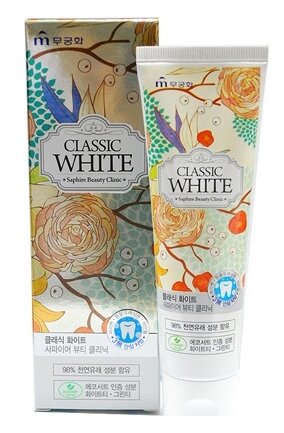 Зубная паста Mukunghwa Classic White Saphire Beauty Clinic, мята и зеленый чай, 110 мл, голубой/желтый