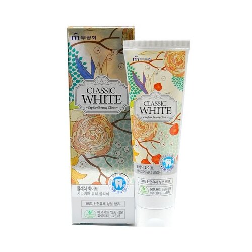 Зубная паста Mukunghwa Classic White Saphire Beauty Clinic, мята и зеленый чай, 110 мл, голубой/желтый зубная паста mukunghwa classic white отбеливающая мята и ментол туба 110 г