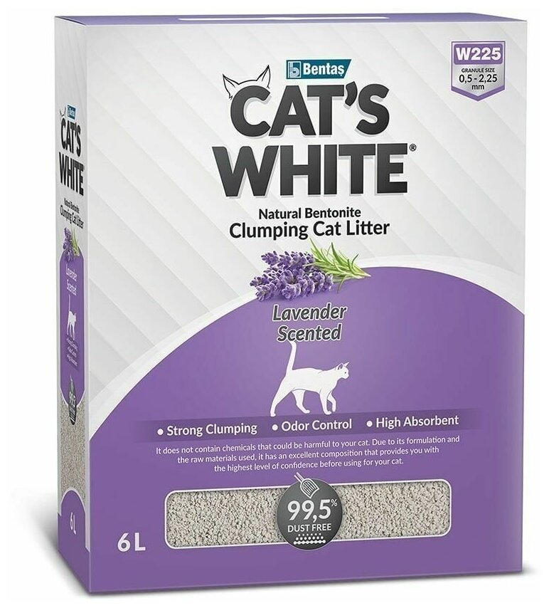 Cat's White BOX Lavender Наполнитель для кошачьего туалета комкующийся с ароматом лаванды 6л (5.1кг) - фотография № 14