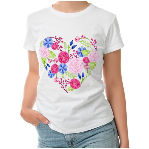 Женская футболка «цветочное сердце» (M, красный)