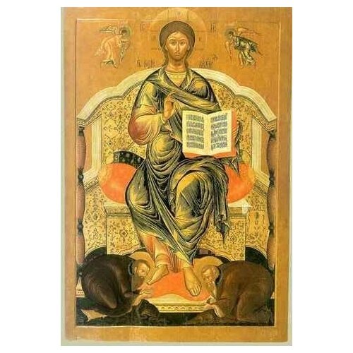 Освященная икона на дереве ручной работы - Спас на престоле, 15х20х3,0 см, арт А4813
