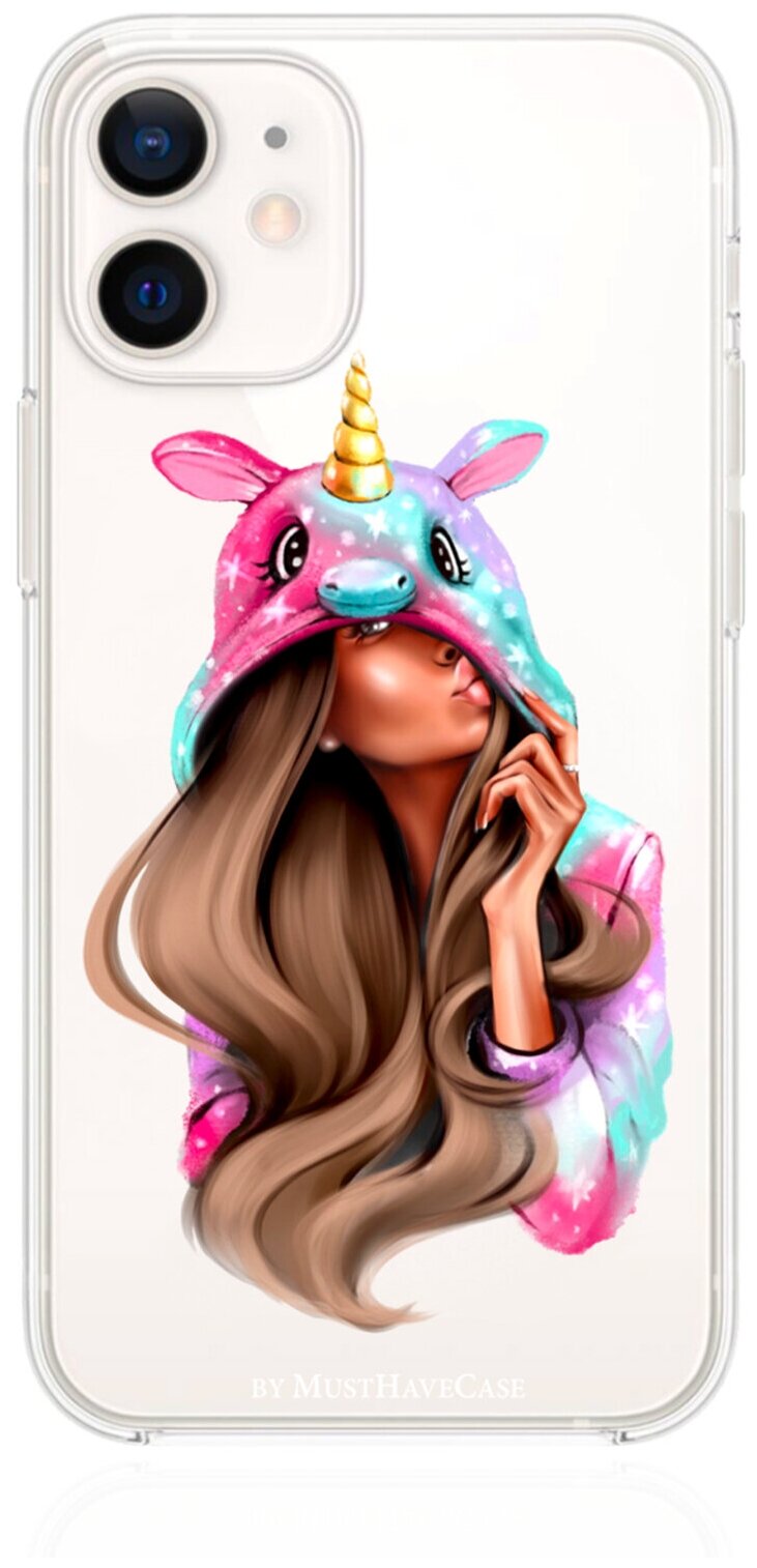 Прозрачный силиконовый чехол MustHaveCase для iPhone 12 Mini Unicorn Girl/ Единорог для Айфон 12 Мини Противоударный