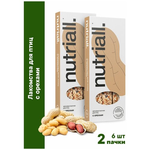 Лакомство Nutriall Зерновые палочки для птиц с орехом 2 упаковки, 6 шт