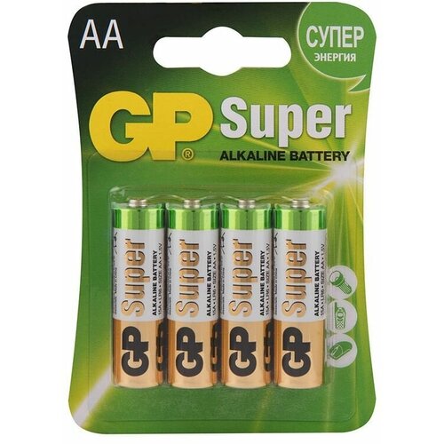 батарейка gp batteries super аа пальчиковая lr6 1 5 в 4 шт Батарейка Super АА пальчиковая LR6 1,5 В (4 шт.)