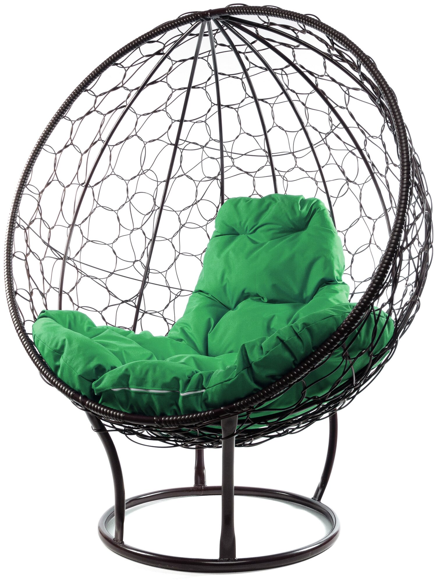 Кресло m-group круг на подставке ротанг коричневое, зелёная подушка - фотография № 2