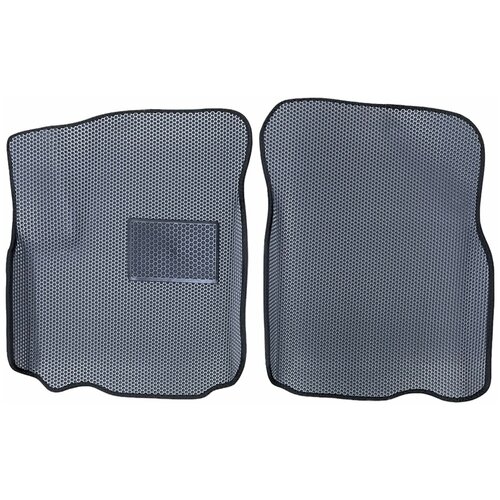 Автомобильные коврики ЕВА EVA ЭВА с бортами 3д 3D / 2 передних коврика для Land Rover Discovery 3 2004-2009 / Лэнд Ровер Дискавери 3 серый(сота)-черный / резин подпятник