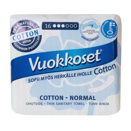 Vuokkoset Cotton Прокладки гигиенические,органические, натуральные без крылышек, 14 шт