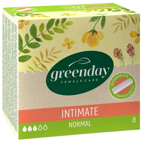 Тампоны женские гигиенические GREEN DAY Normal INTIMATE 8шт/уп анна тампоны люкс normal 18 шт 1mini 1 super 20шт