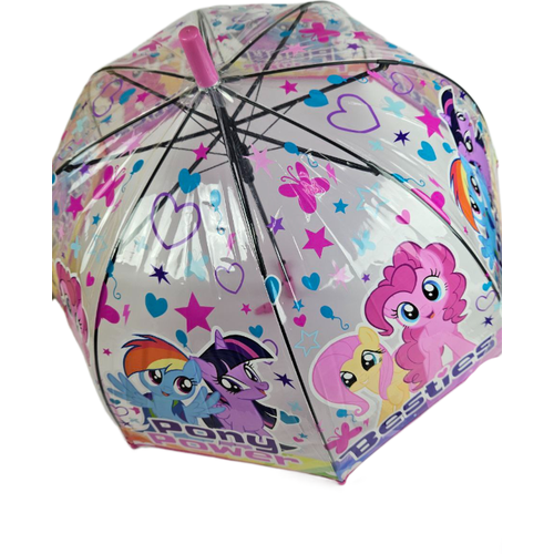 Зонт-трость полуавтомат, купол 70 см., прозрачный, для девочек, розовый