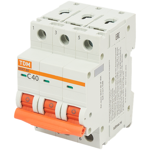 Автоматический выключатель TDM Electric ВА47-60 3P C40 А 6 кА SQ0223-0113