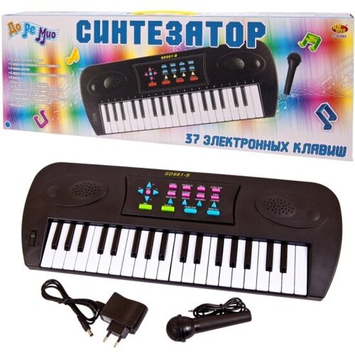 Детский синтезатор Junfa D-00062 черный 37 клавиш с микрофоном элмех 53x6x192 1580₽