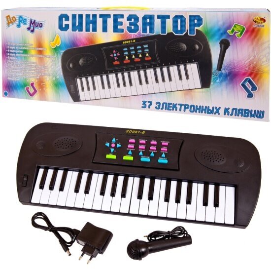 Детский синтезатор Junfa D-00062 черный 37 клавиш, с микрофоном, эл/мех 53x6x19,2