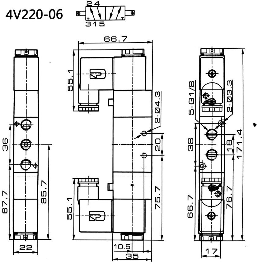 Пневмораспределитель 4V220-06 DC24V - фотография № 5