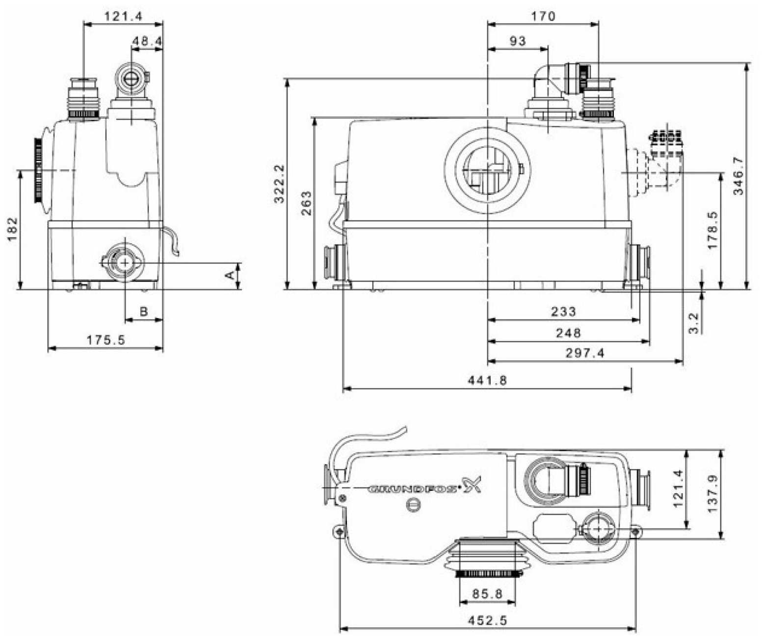 Канализационная установка фекальный насос Grundfos Sololift 2 WC-1 (620 Вт)