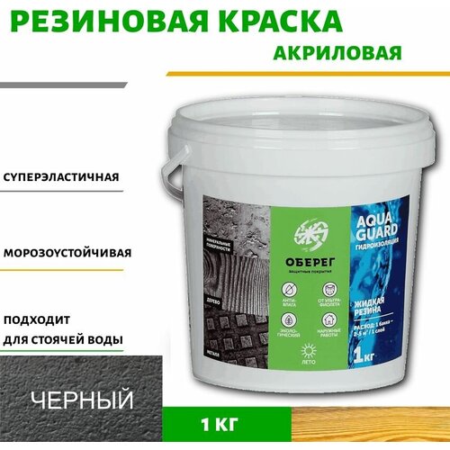 Краска резиновая для наружных работ (Жидкая резина) Оберег AquaGuard (цвет черный) - 1л/1кг